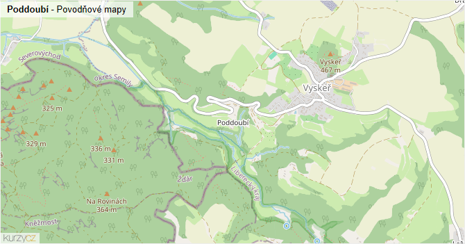 Poddoubí - záplavové mapy stoleté vody