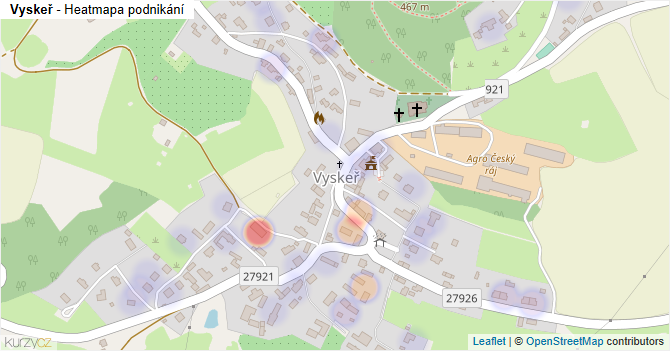 Vyskeř - mapa podnikání