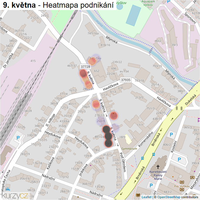 Mapa 9. května - Firmy v ulici.