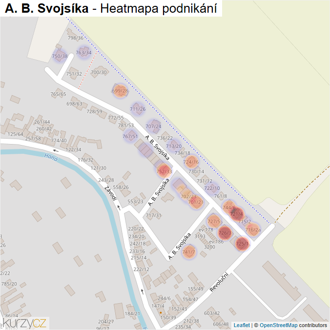 Mapa A. B. Svojsíka - Firmy v ulici.