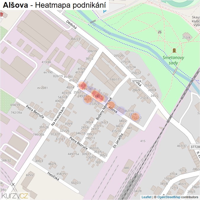 Mapa Alšova - Firmy v ulici.
