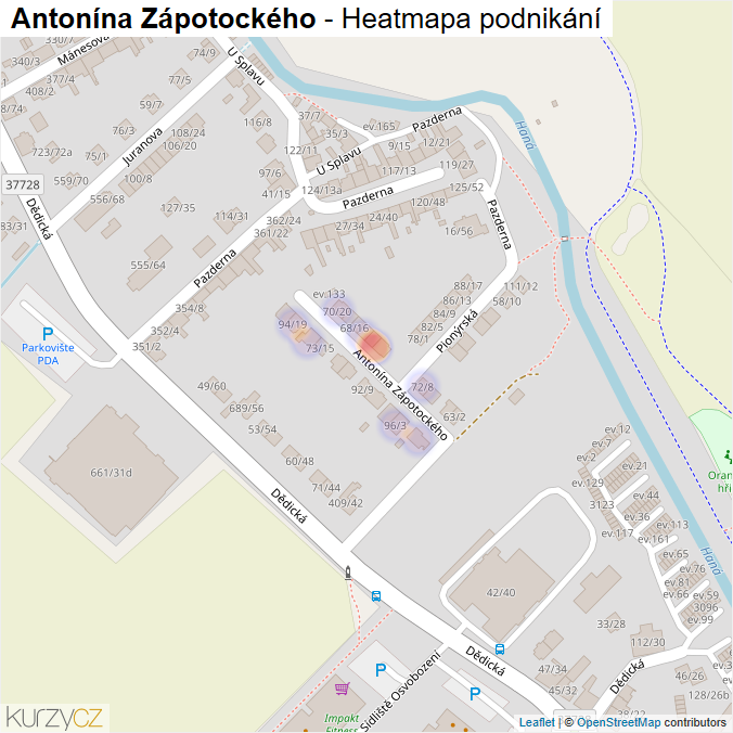 Mapa Antonína Zápotockého - Firmy v ulici.