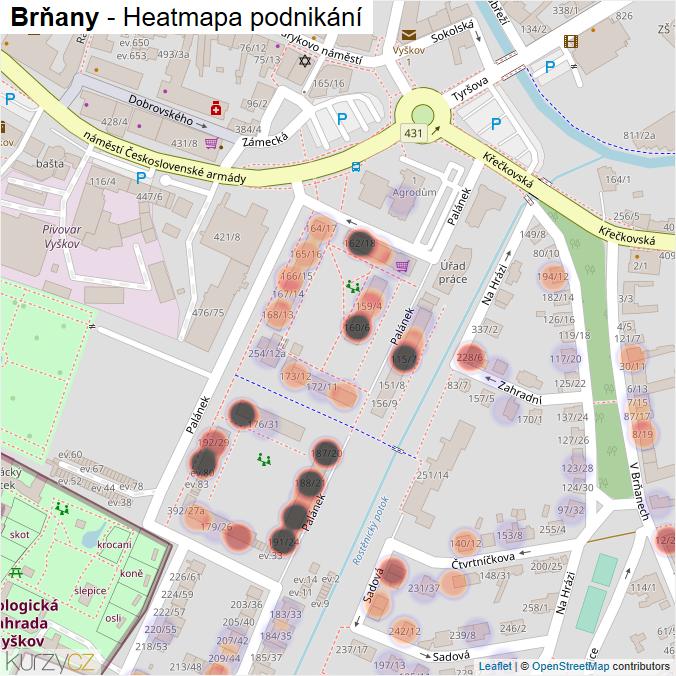 Mapa Brňany - Firmy v části obce.