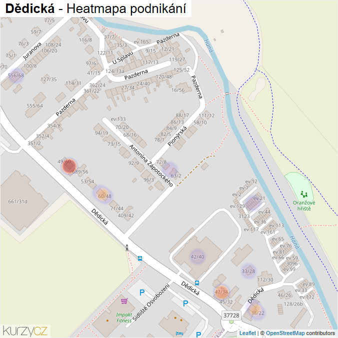 Mapa Dědická - Firmy v ulici.