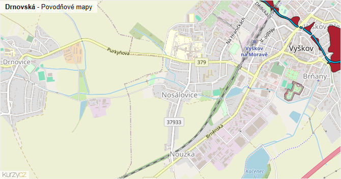 Drnovská - záplavové mapy stoleté vody