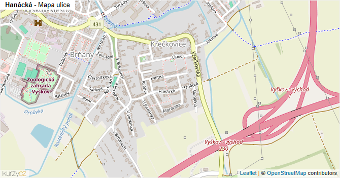 Hanácká - mapa ulice
