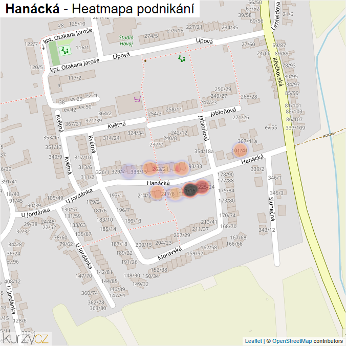 Mapa Hanácká - Firmy v ulici.
