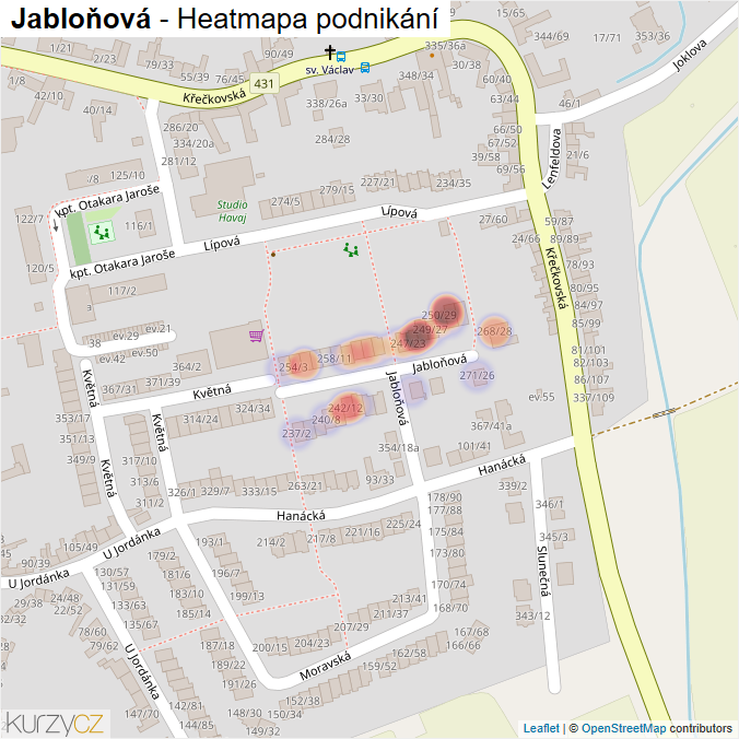 Mapa Jabloňová - Firmy v ulici.