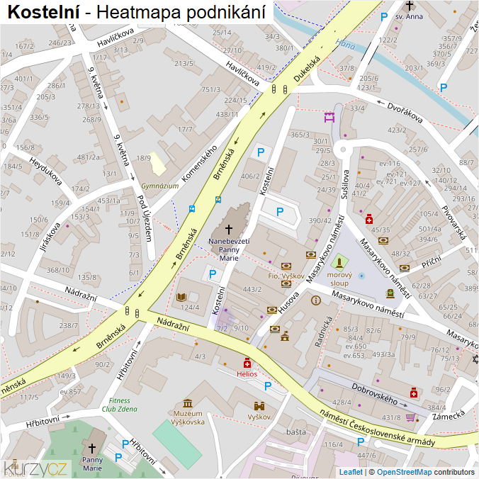 Mapa Kostelní - Firmy v ulici.