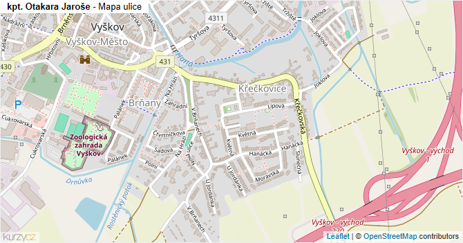 kpt. Otakara Jaroše - mapa ulice