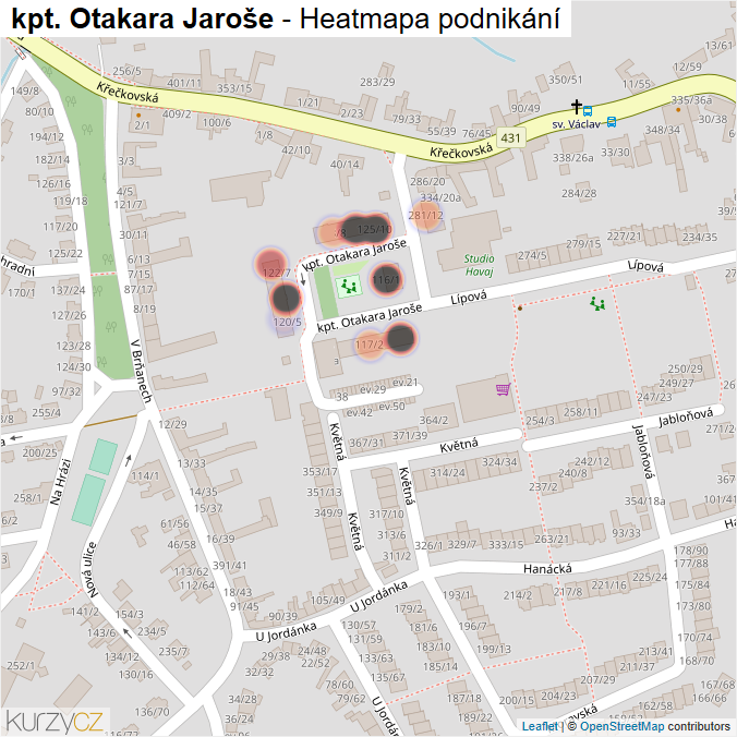Mapa kpt. Otakara Jaroše - Firmy v ulici.