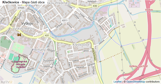 Křečkovice - mapa části obce