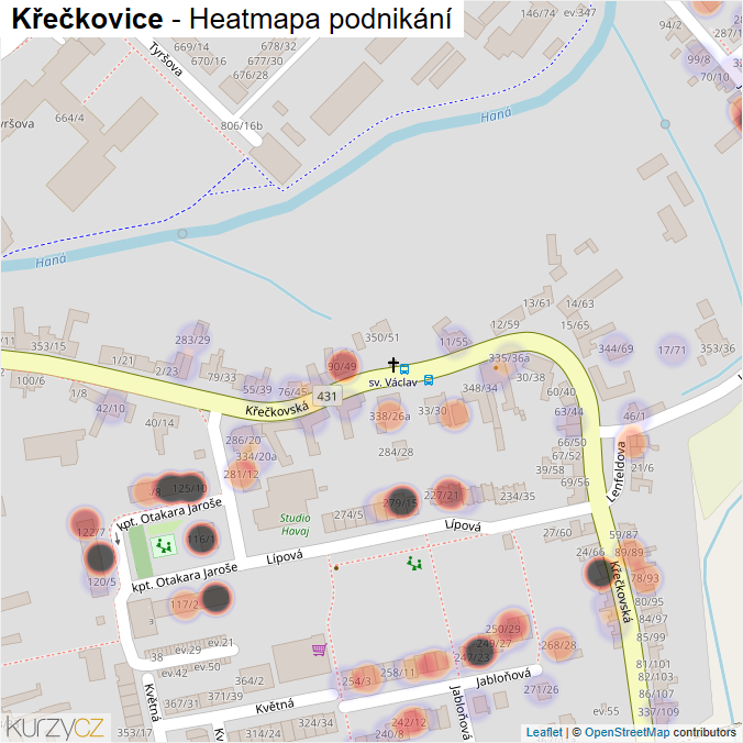 Mapa Křečkovice - Firmy v části obce.