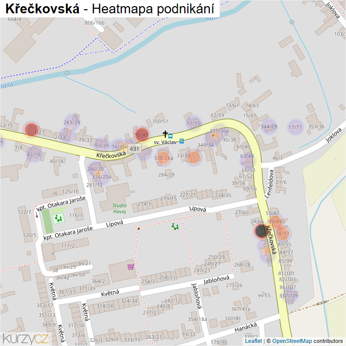 Mapa Křečkovská - Firmy v ulici.