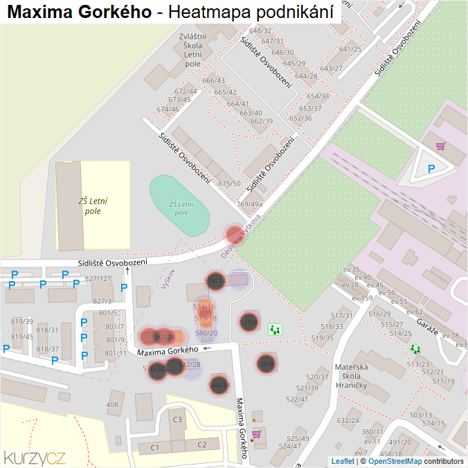 Mapa Maxima Gorkého - Firmy v ulici.