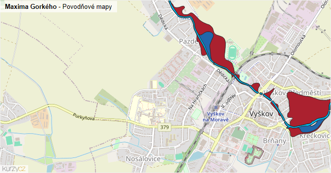 Maxima Gorkého - záplavové mapy stoleté vody