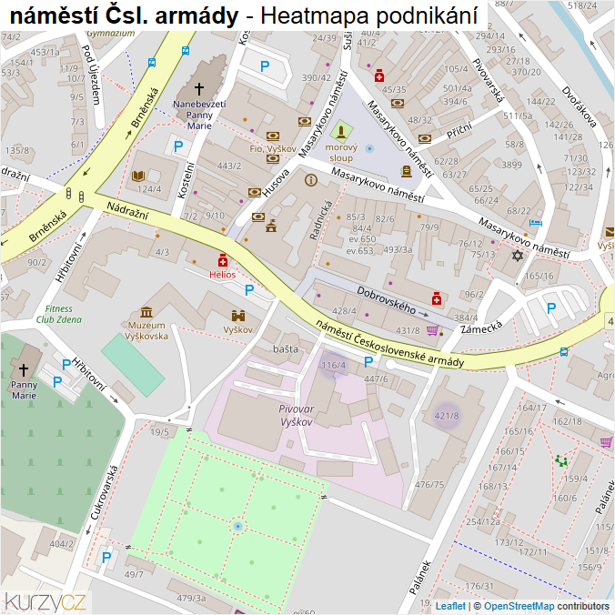 Mapa náměstí Čsl. armády - Firmy v ulici.