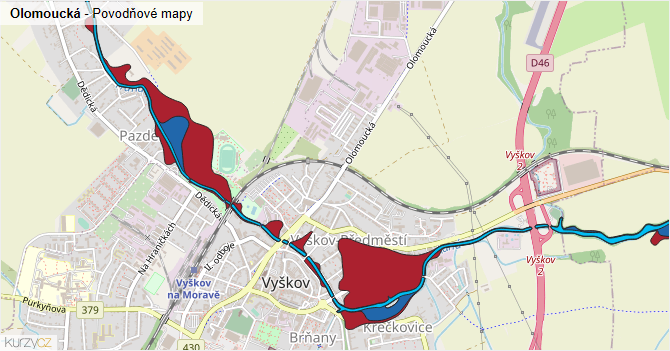 Olomoucká - záplavové mapy stoleté vody