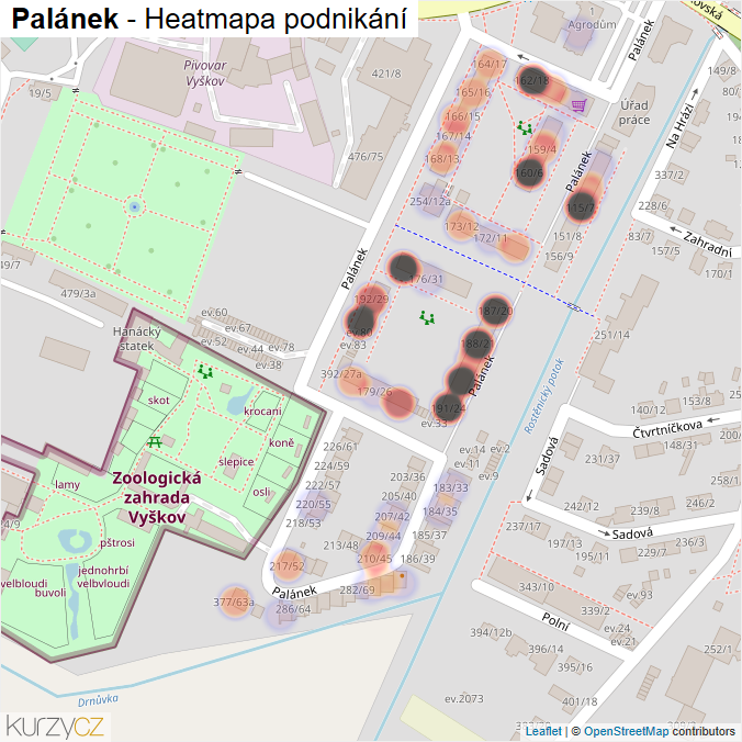 Mapa Palánek - Firmy v ulici.