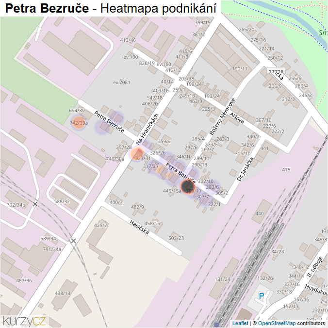 Mapa Petra Bezruče - Firmy v ulici.