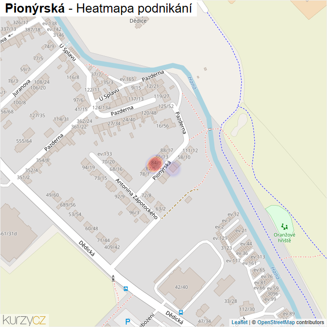 Mapa Pionýrská - Firmy v ulici.