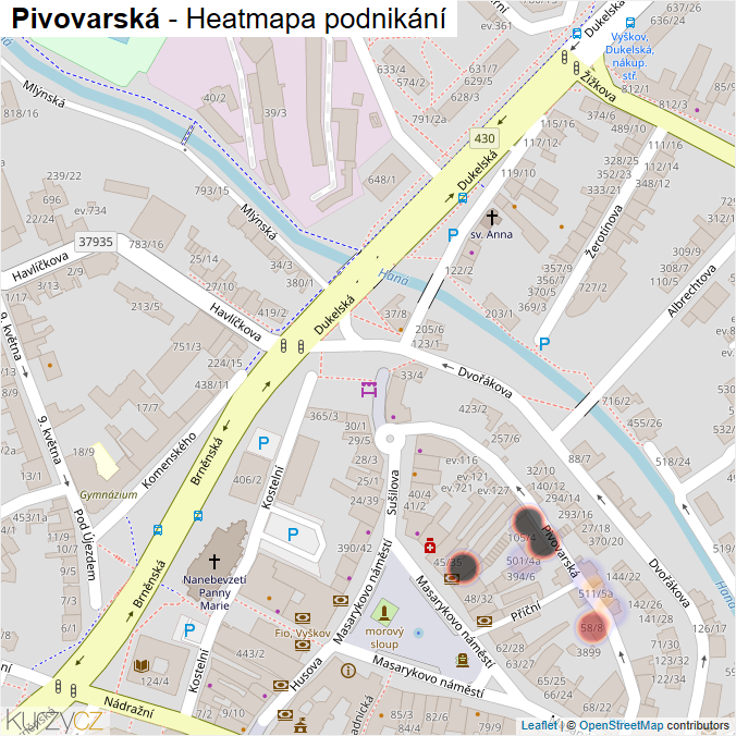 Mapa Pivovarská - Firmy v ulici.