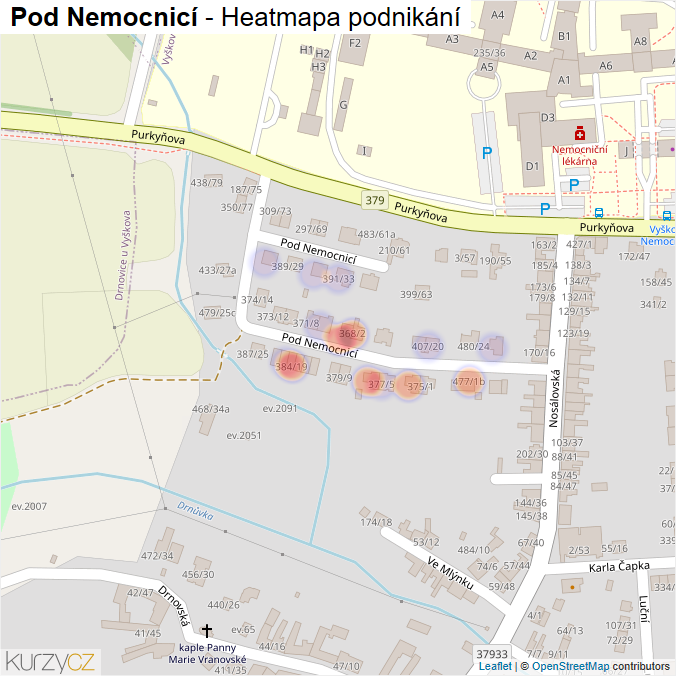 Mapa Pod Nemocnicí - Firmy v ulici.