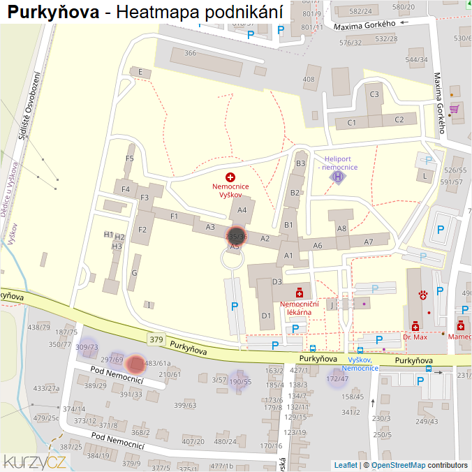 Mapa Purkyňova - Firmy v ulici.