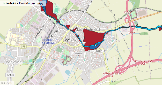 Sokolská - záplavové mapy stoleté vody