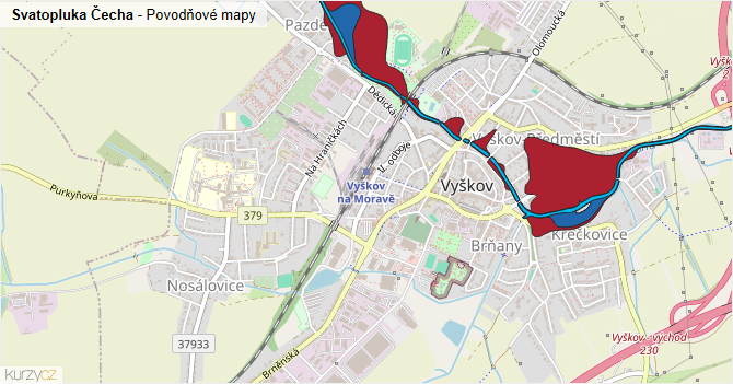 Svatopluka Čecha - záplavové mapy stoleté vody