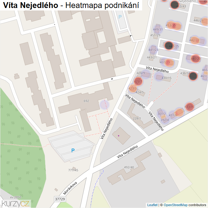 Mapa Víta Nejedlého - Firmy v ulici.