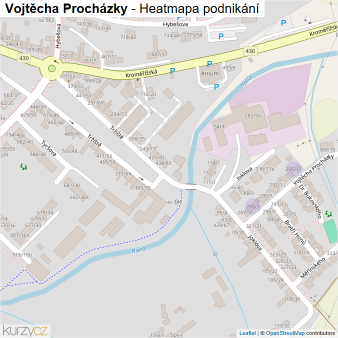 Mapa Vojtěcha Procházky - Firmy v ulici.