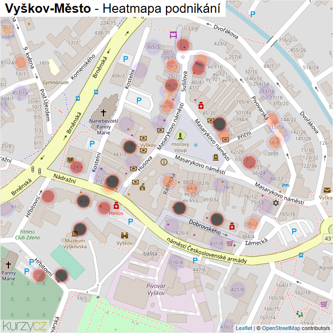 Mapa Vyškov-Město - Firmy v části obce.