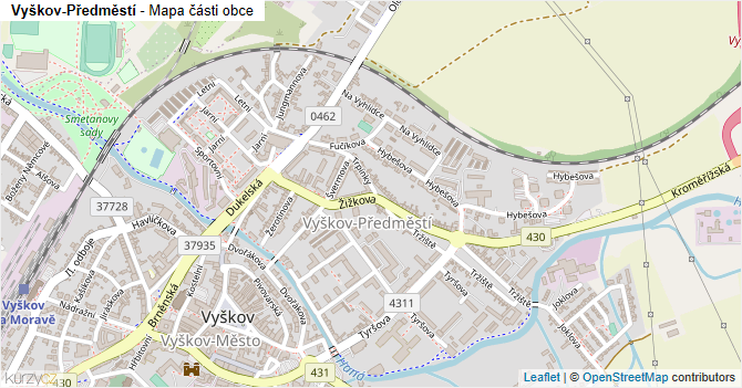 Vyškov-Předměstí - mapa části obce