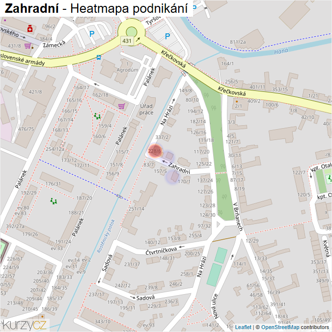 Mapa Zahradní - Firmy v ulici.