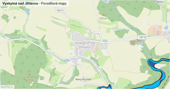 Vyskytná nad Jihlavou - záplavové mapy stoleté vody