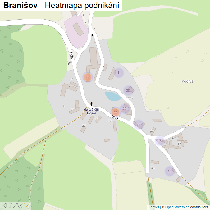 Mapa Branišov - Firmy v části obce.