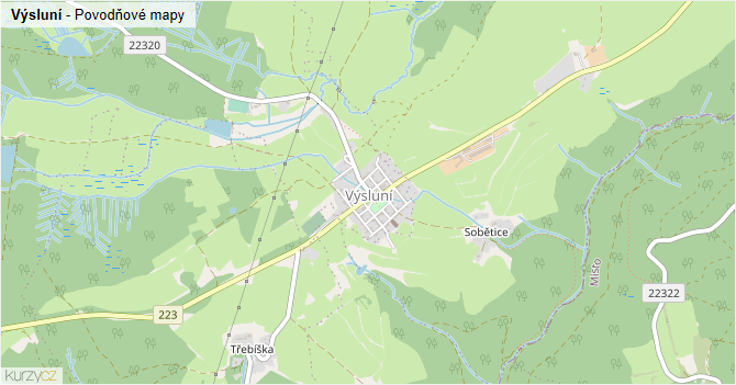 Výsluní - záplavové mapy stoleté vody