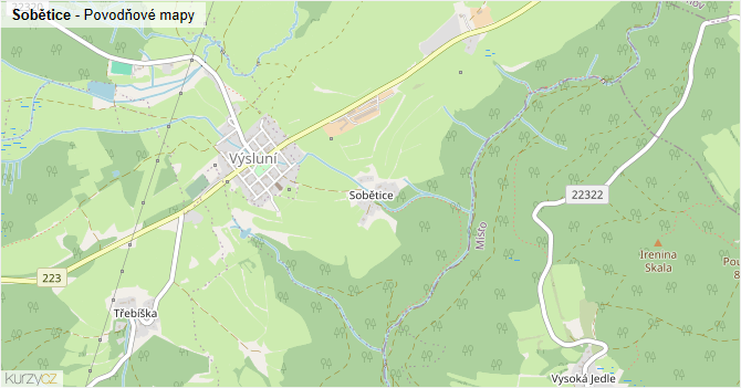 Sobětice - záplavové mapy stoleté vody