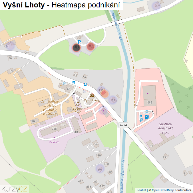 Mapa Vyšní Lhoty - Firmy v části obce.