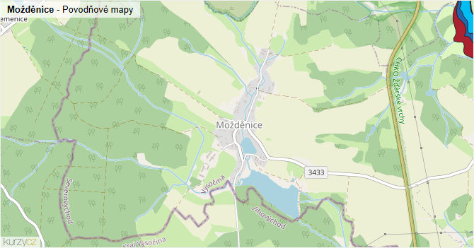 Možděnice - záplavové mapy stoleté vody