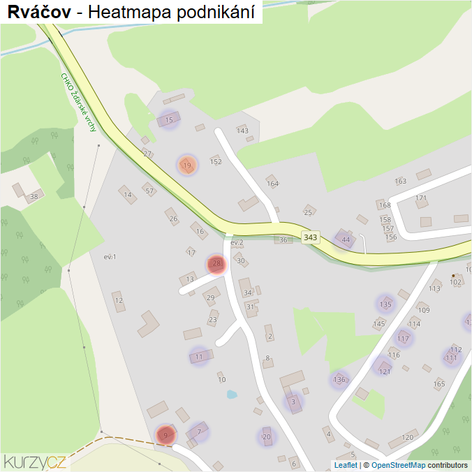 Mapa Rváčov - Firmy v části obce.