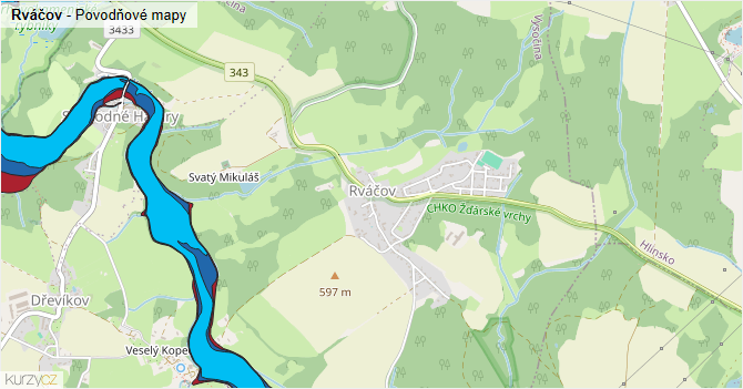 Rváčov - záplavové mapy stoleté vody