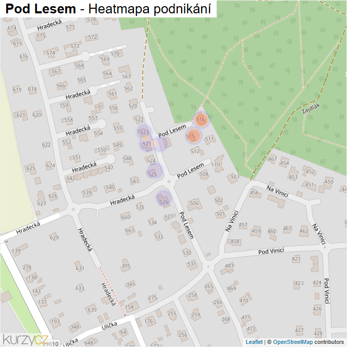 Mapa Pod Lesem - Firmy v ulici.