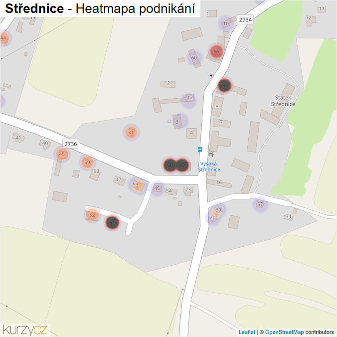 Mapa Střednice - Firmy v části obce.