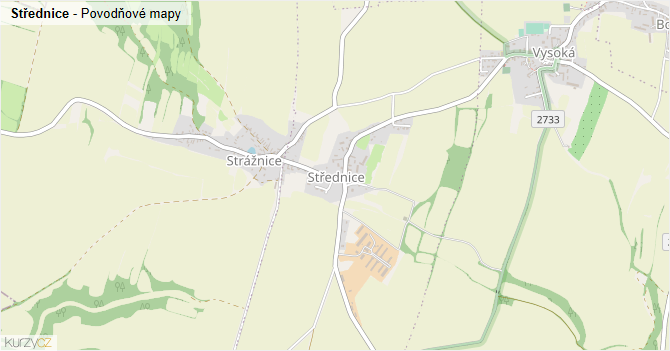 Střednice - záplavové mapy stoleté vody