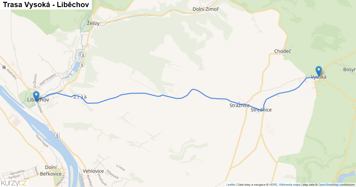 Vysoká-Liběchov, mapa trasy