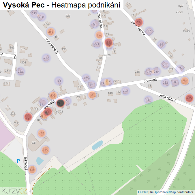 Mapa Vysoká Pec - Firmy v části obce.