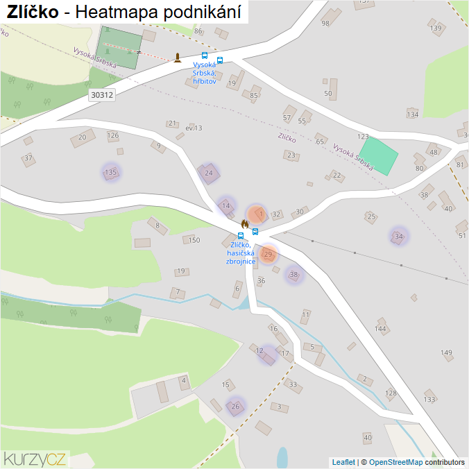 Mapa Zlíčko - Firmy v části obce.