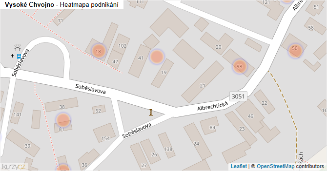 Vysoké Chvojno - mapa podnikání